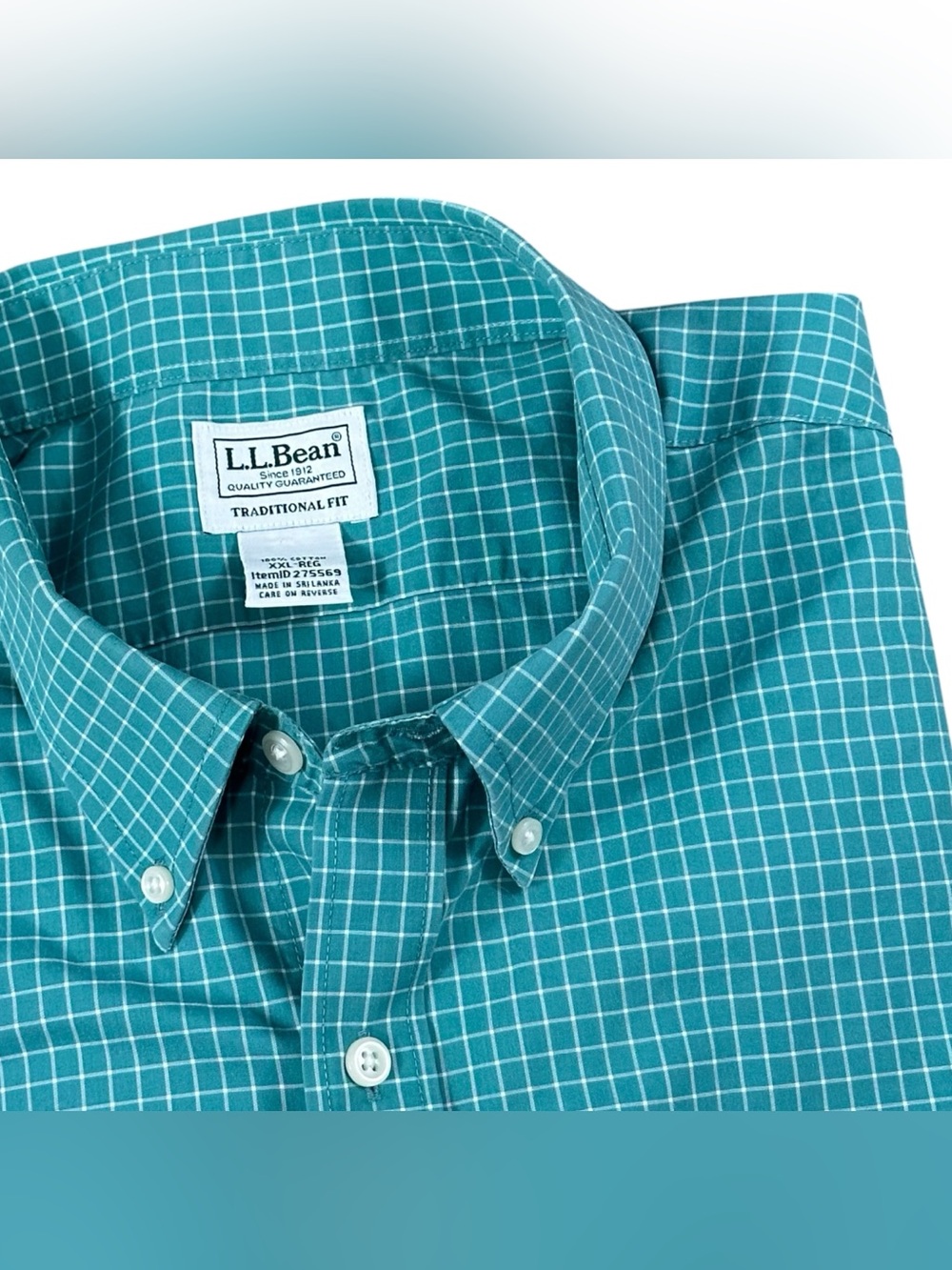 L.L. Bean Men’s XXL Regular Traditional Fit Blue Check Button Down Shirt Cotton